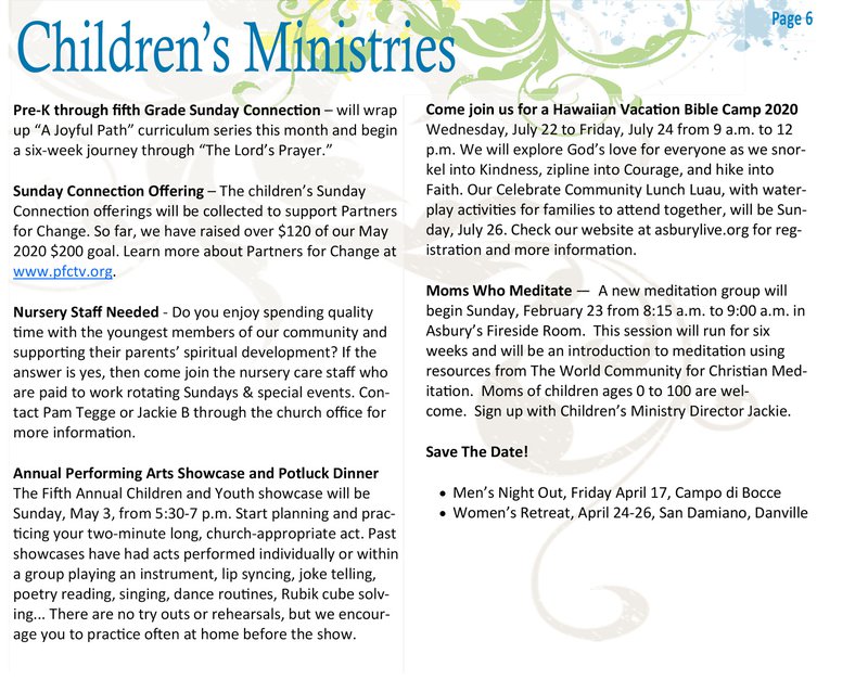 asbury children's ministry newsletter