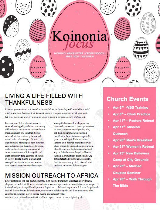 Easter church newsletter templates