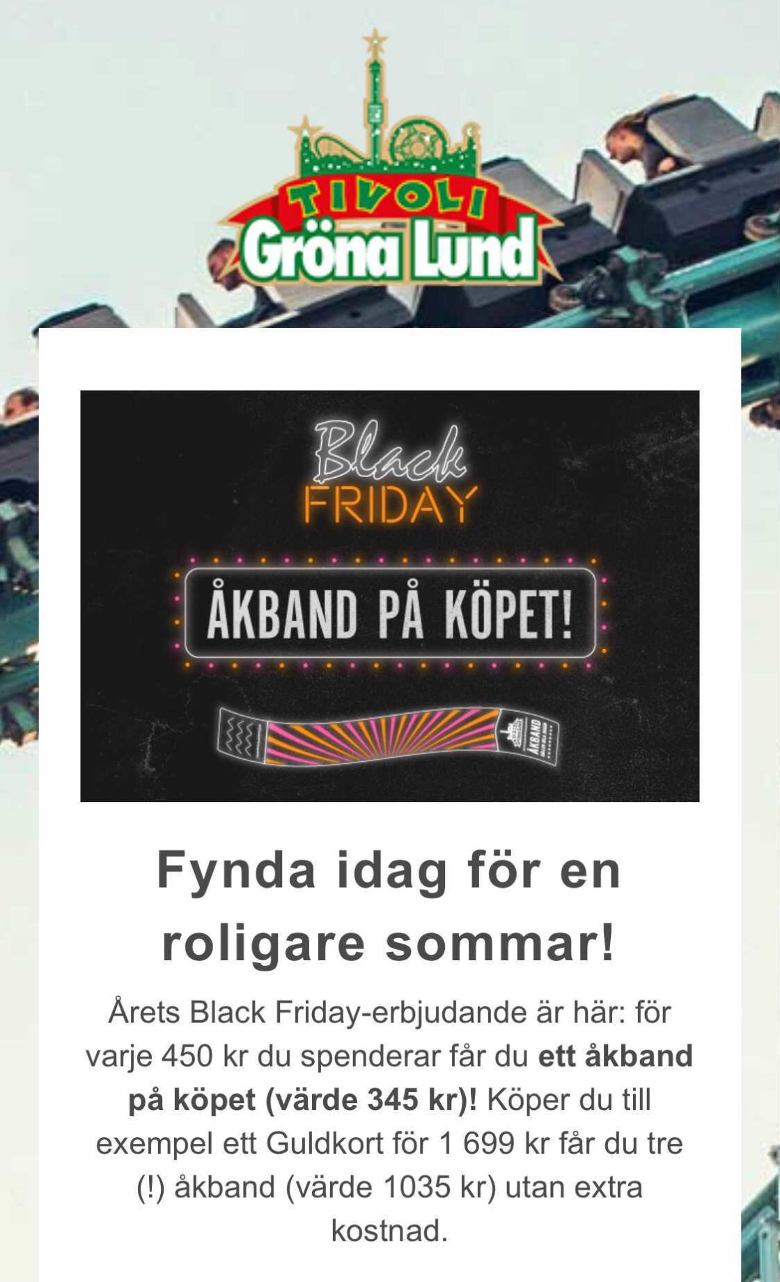 Exempel Black Friday Mail från Gröna Lund