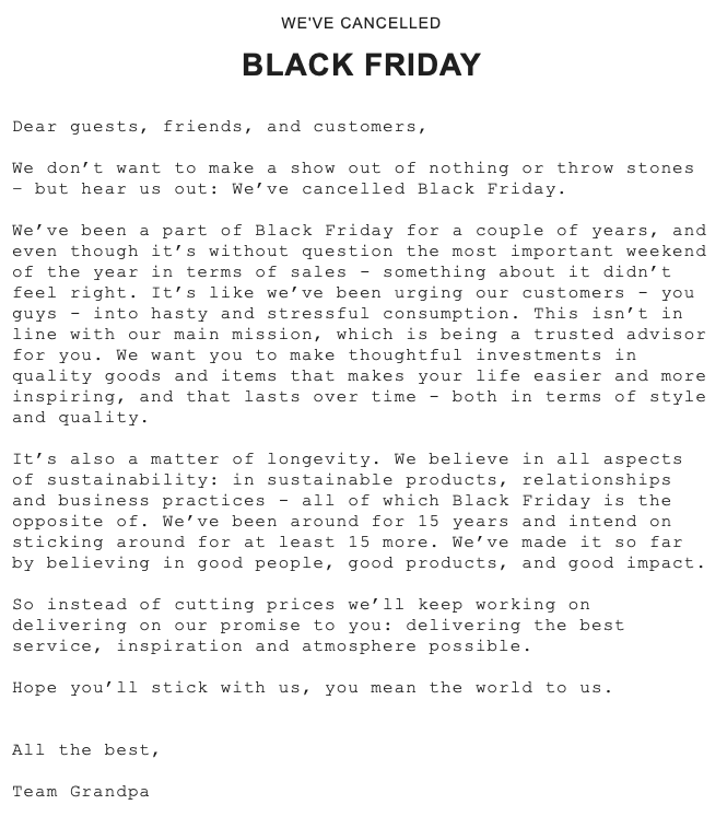 Exempel på Black Friday-mail från Grandpa
