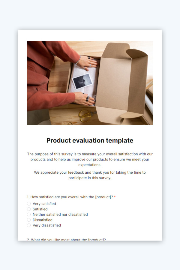 Survey template for product evaluations