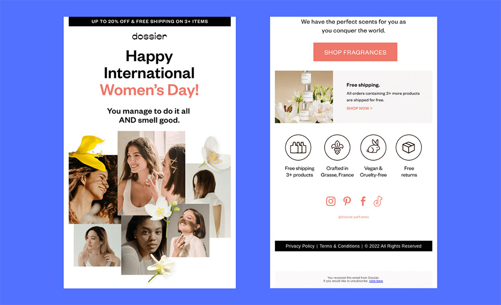 Holiday email marketing International Women’s Day